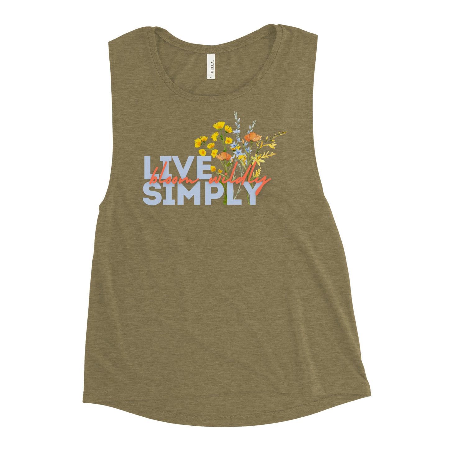 Live Simply Bloom Wildly Ladies Muscle Tank