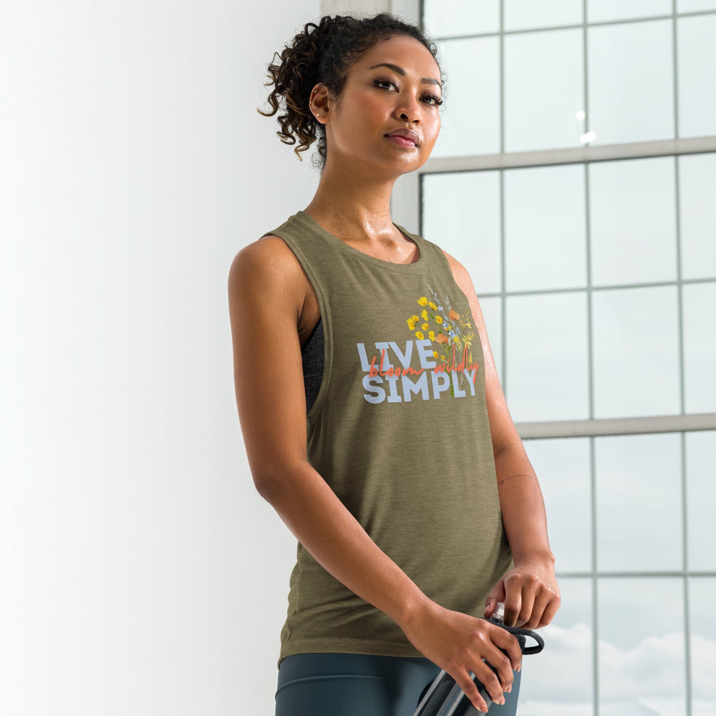 Live Simply Bloom Wildly Ladies Muscle Tank