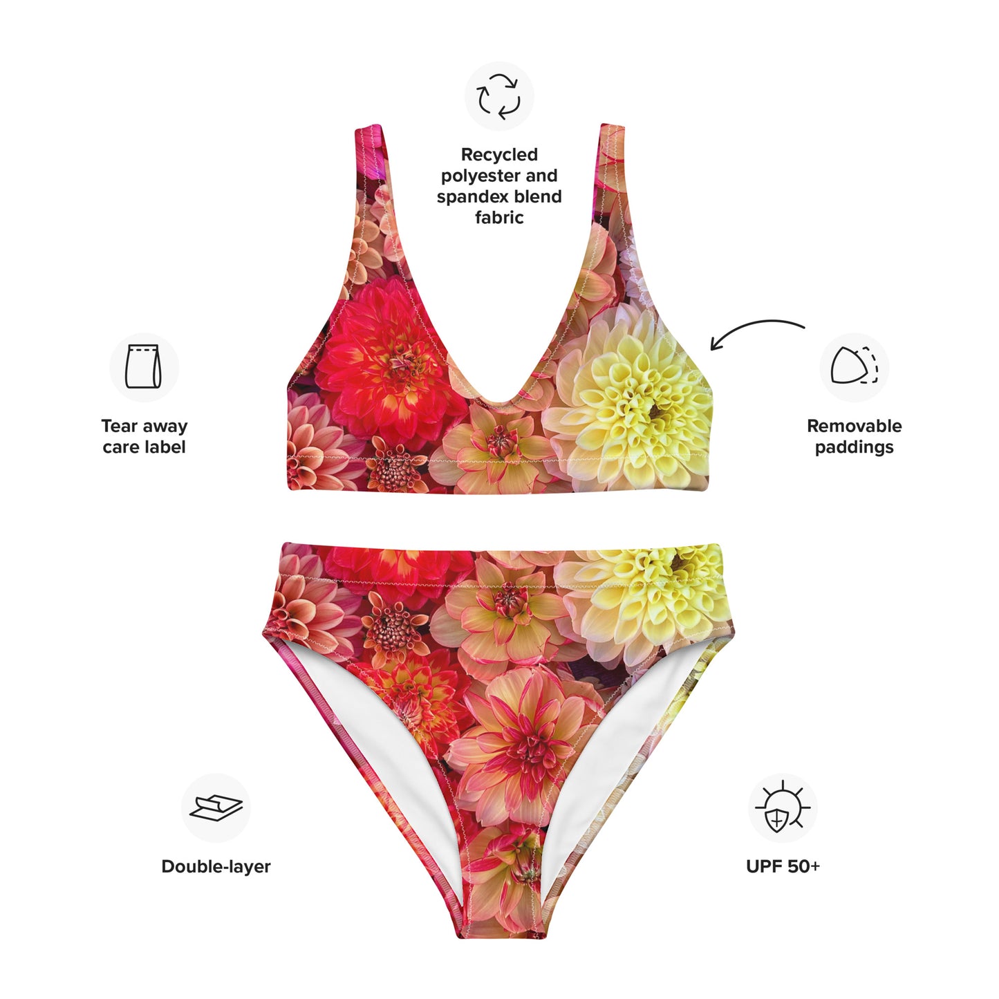 Colorful Dahlia High-Waisted Bikini